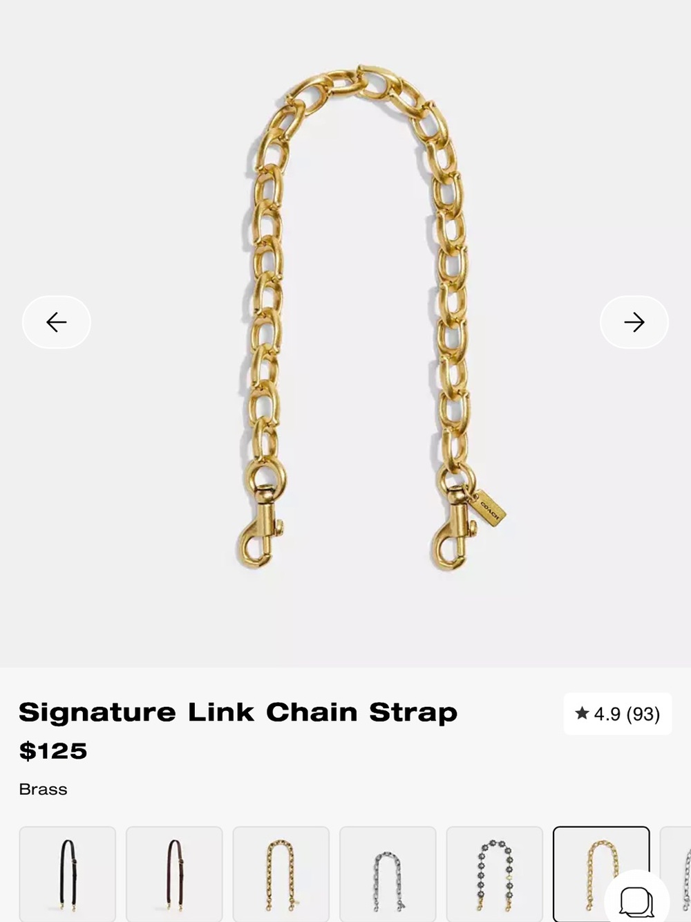 Coach Signature Link Chain Strap - Gold